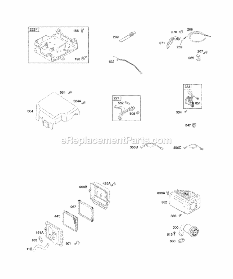 Air Cleaner Controls Exhaust System Governor Spring Ignition Diagram and Parts List for 150312-0112-E1  Briggs and Stratton Engine
